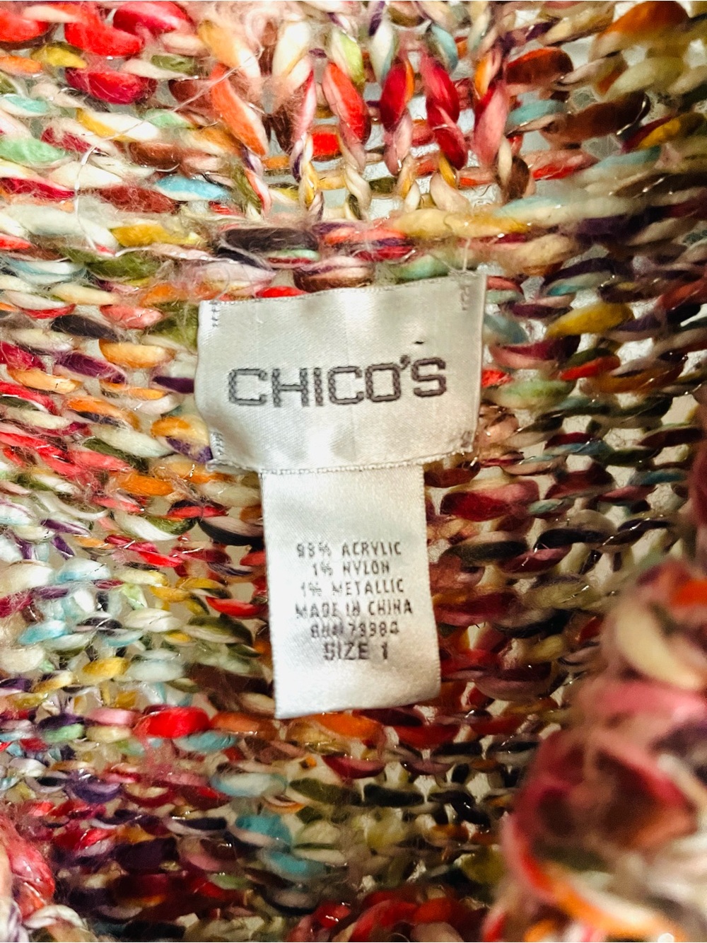 Chico's multi-colored chunky knit garment size 1